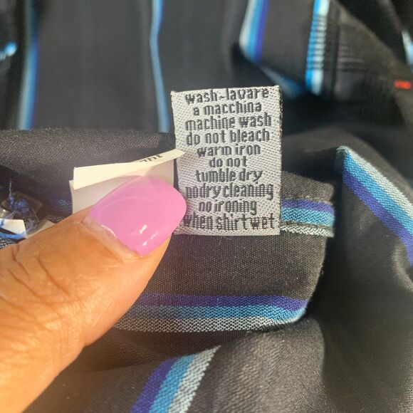 Men's Visconti Uomo 2Ply Mercerized Cotton Black/Blue Dress Shirt Size XXL - Picture 4 of 6